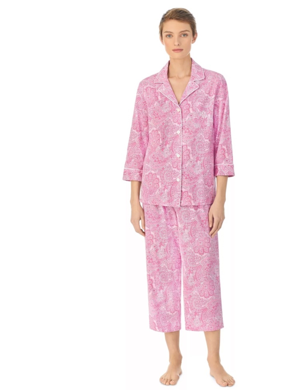 NWT Lauren Ralph Lauren Pink Paisley Cotton Capri Pajama Set SZ XL Cottagecore
